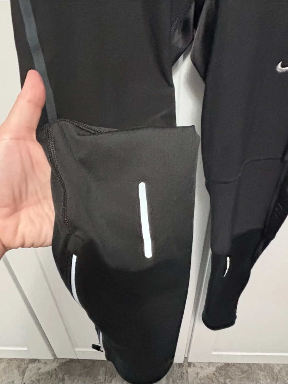Nike Women Large Running Dri Fit Black Reflective Athletic Tights Tie Waist EUC